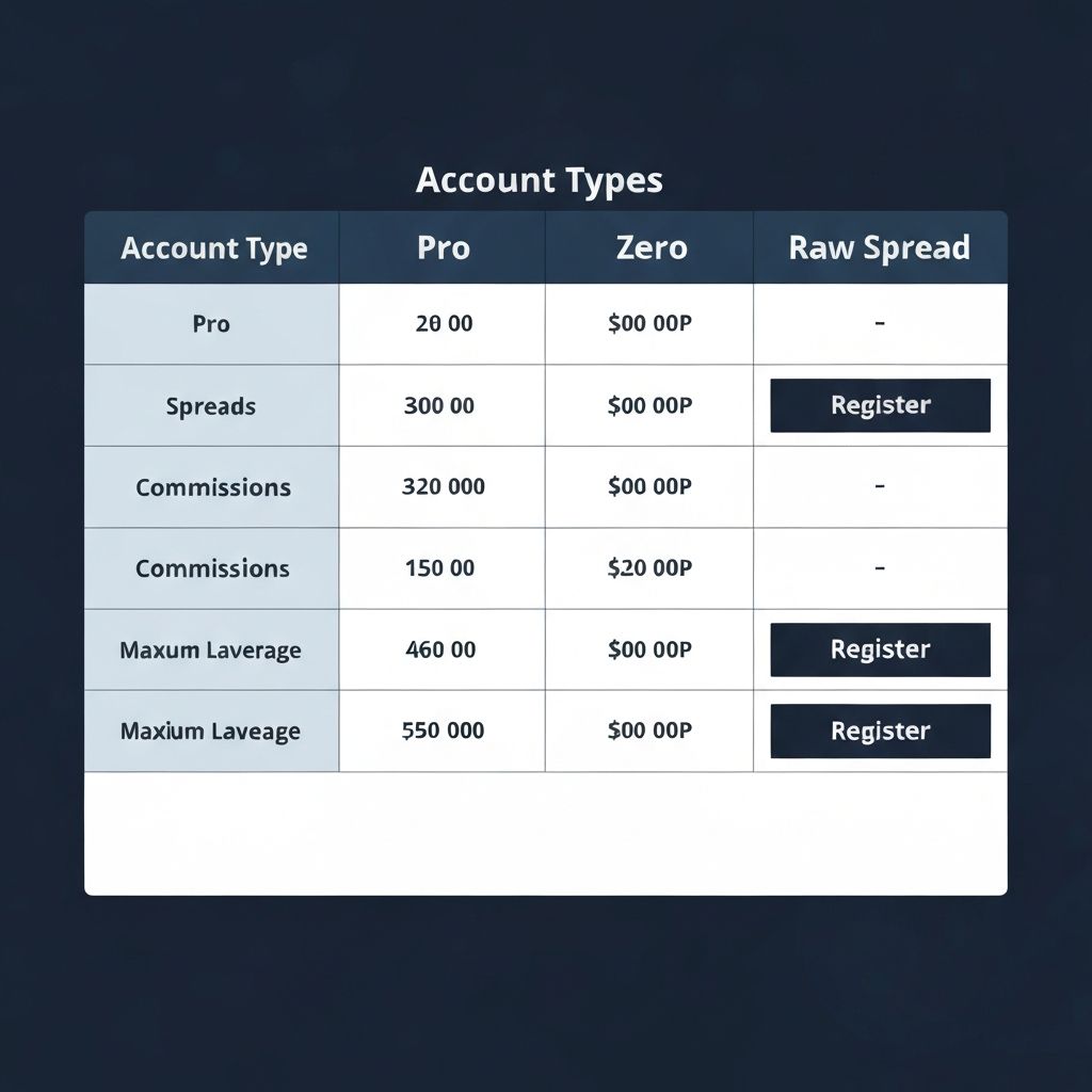 Exness 1:unlimited leverage account types comparison chart - Pro, Zero, Raw Spread